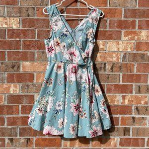 Bailey Blue Dress Blue Floral Sleeveless Size Large Lined Washable